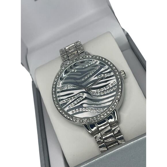 Silver Tone Crystal Bracelet Watch Zebra Print Stunning Chic Trendy Fashion NWT main image 12